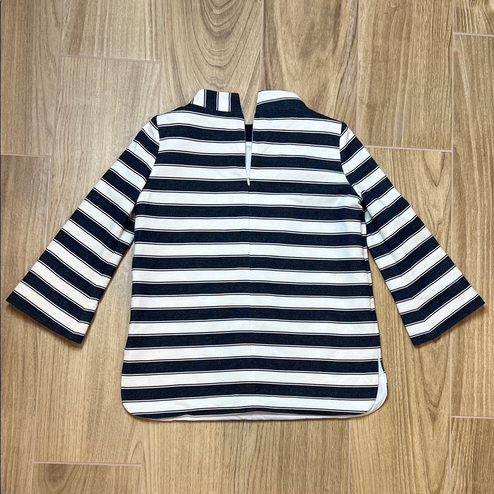 ANN MASHBURN Navy and White Striped Long Sleeve Mock Neck Blouse - Picture 2 of 7